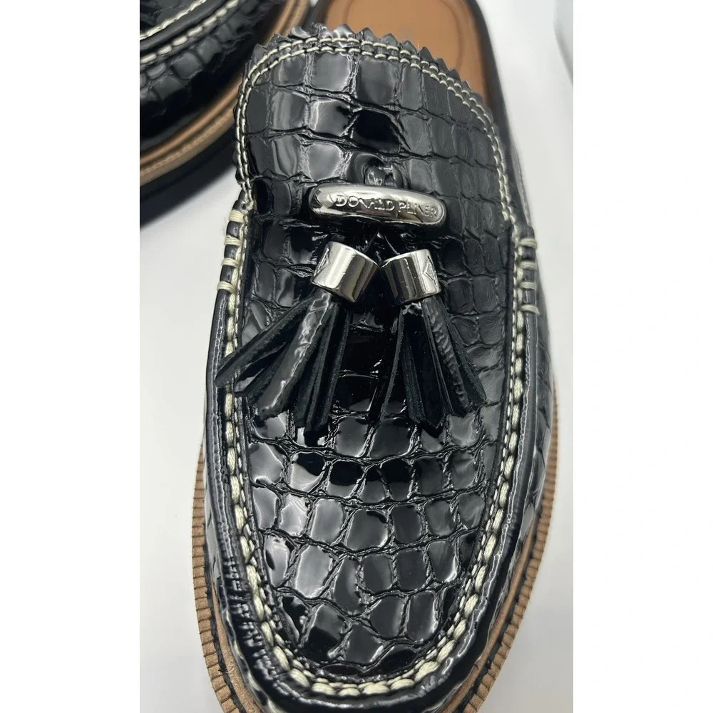 Donald Pliner Lyndall Croc Embossed Patent Leather Tassel Loafer/Mule Size 7 1/2
